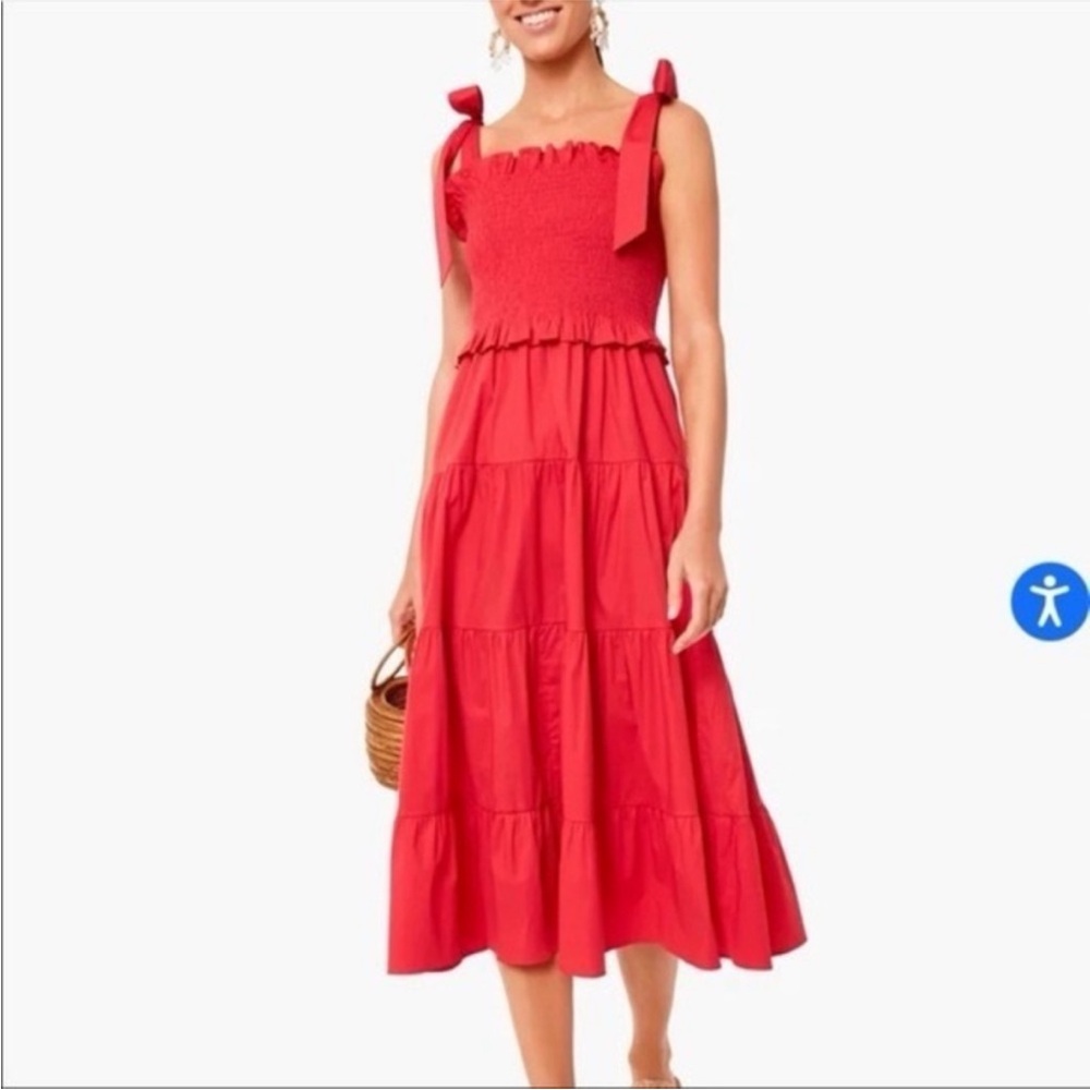 Tuckernuck Red Smocked Tiered Midi Dress with Tie Straps
